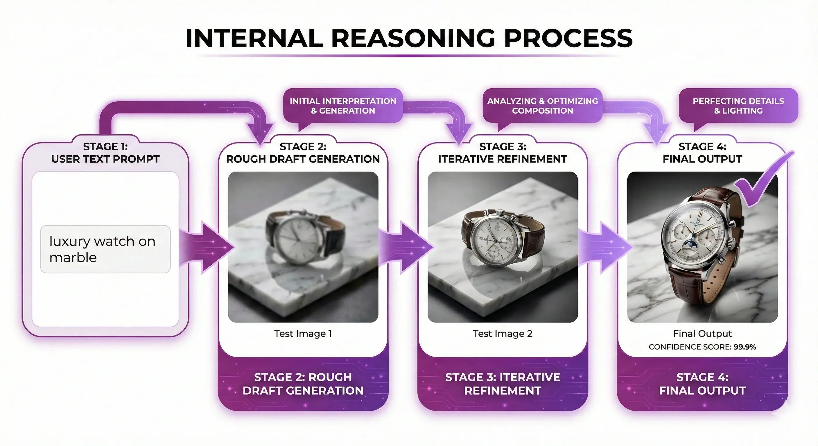 AI internal reasoning process showing iterative refinement stages