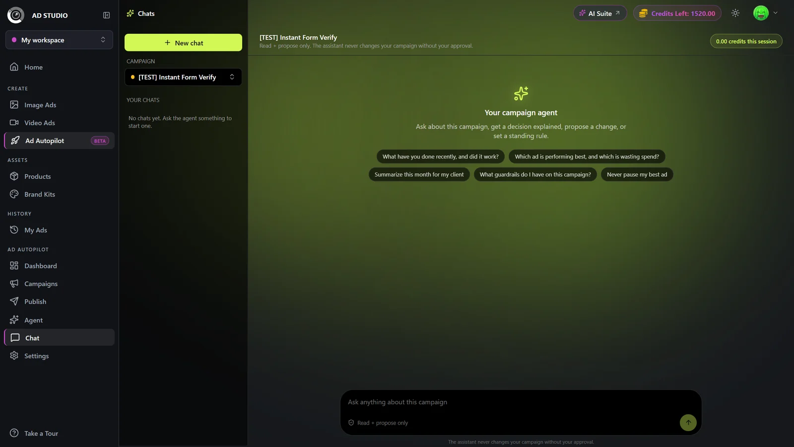 Agent chat with a Summarize this month for my client suggestion button above the message box