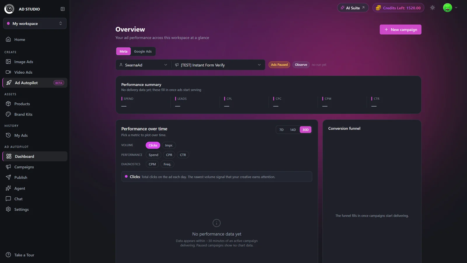 Ad Autopilot sidebar with the Dashboard item highlighted
