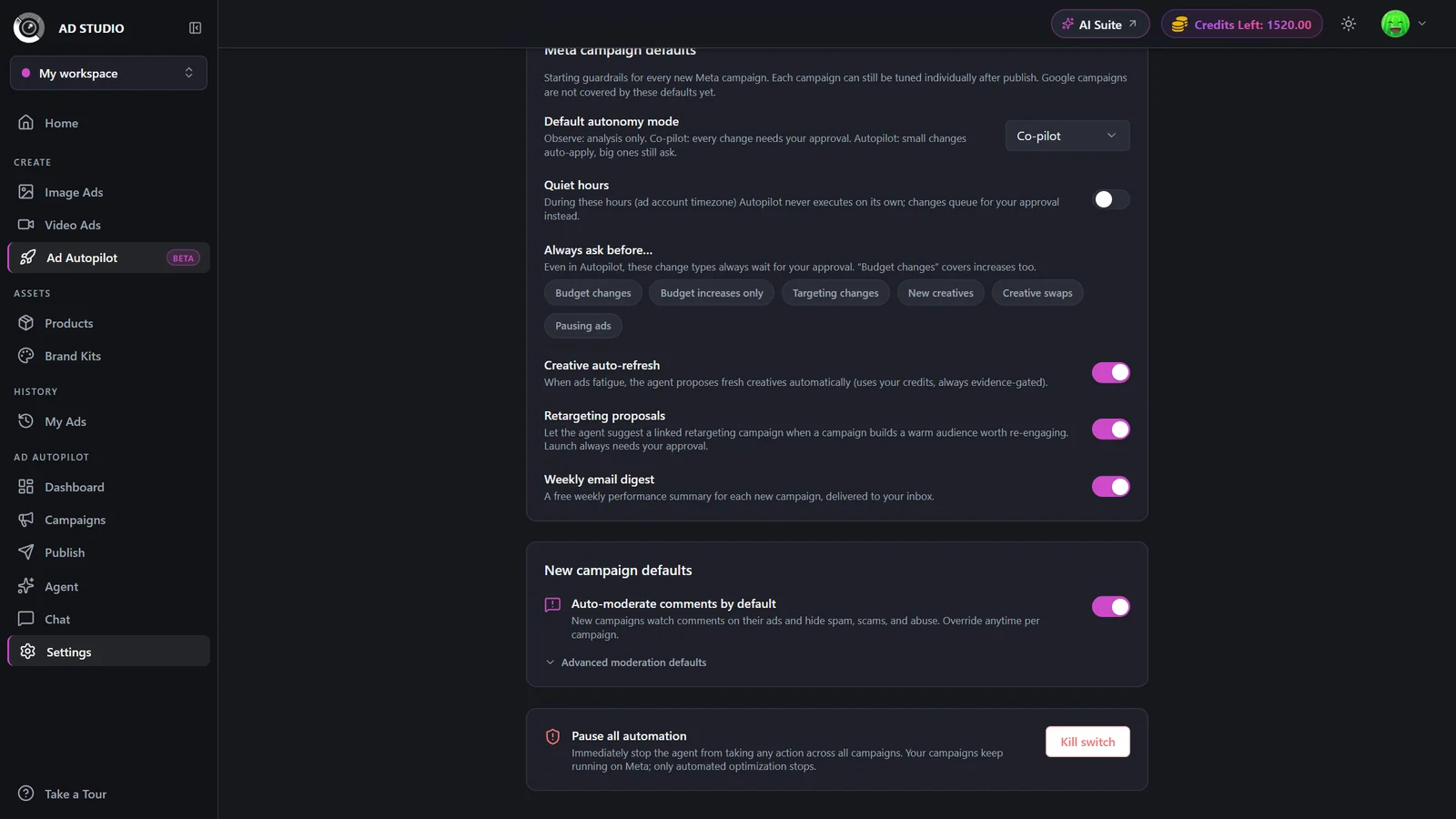 Settings panel with a Weekly email digest toggle switched on