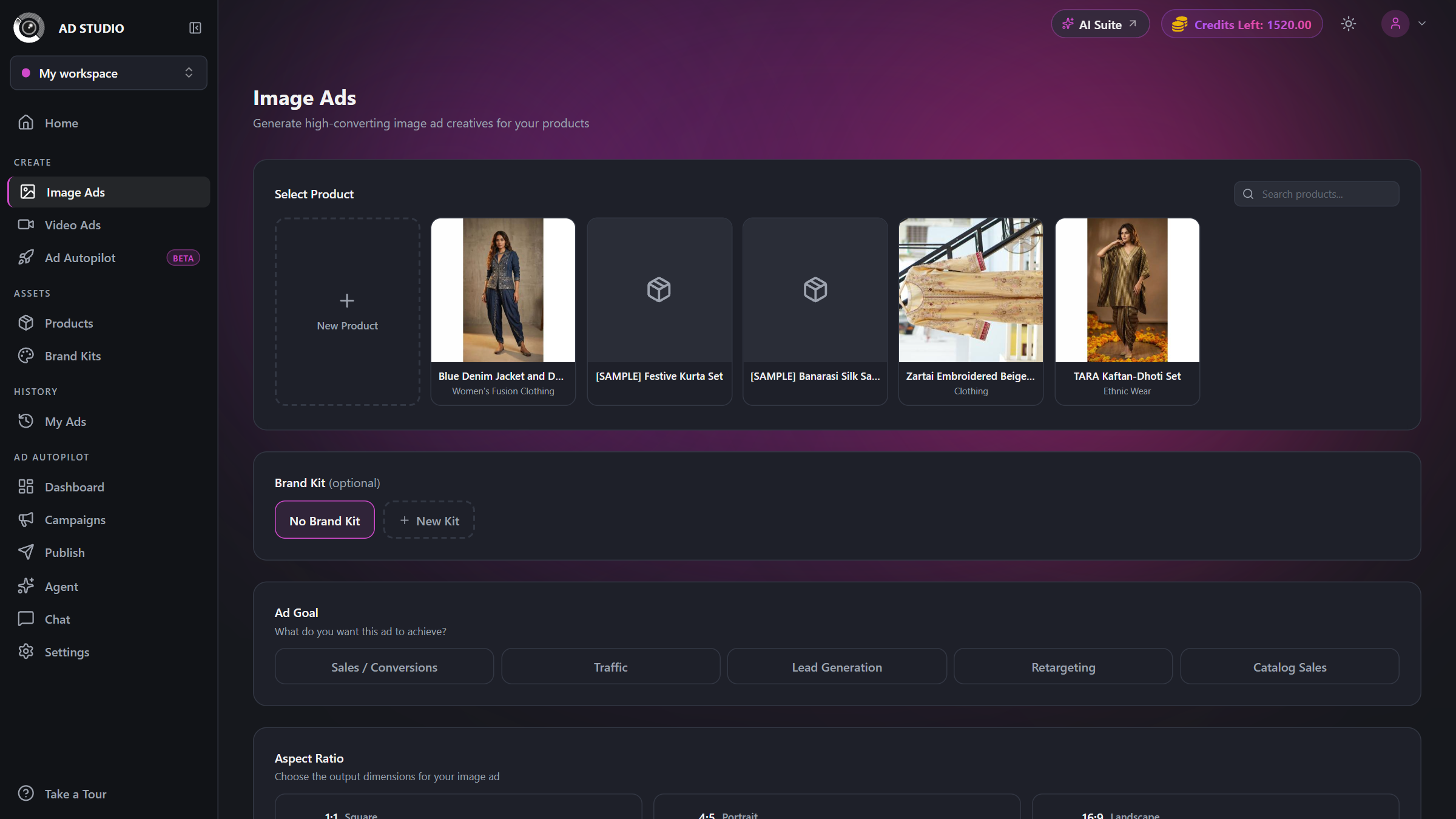 Ad Studio sidebar with Image Ads highlighted in the Create section