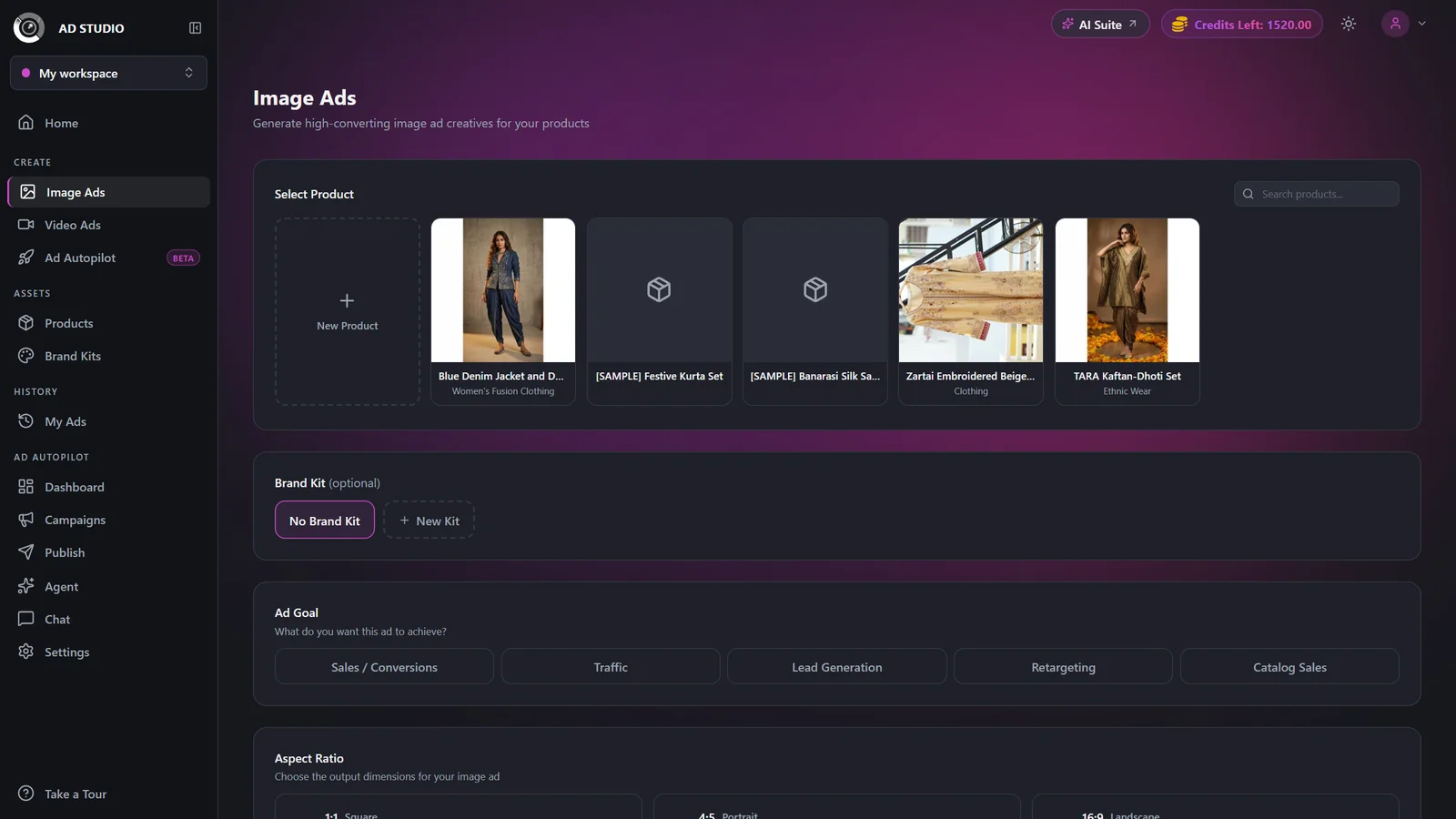 Ad Studio sidebar with Image Ads highlighted in the Create section