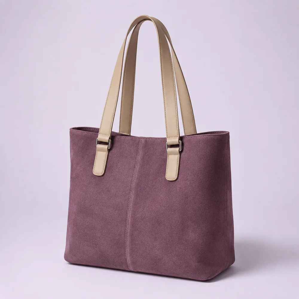 Original unbranded plum suede tote product photo