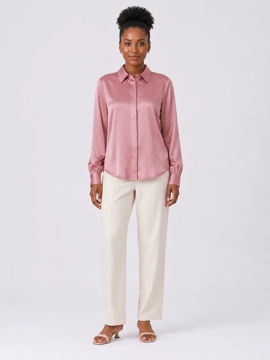 Rose blouse on a model in a studio