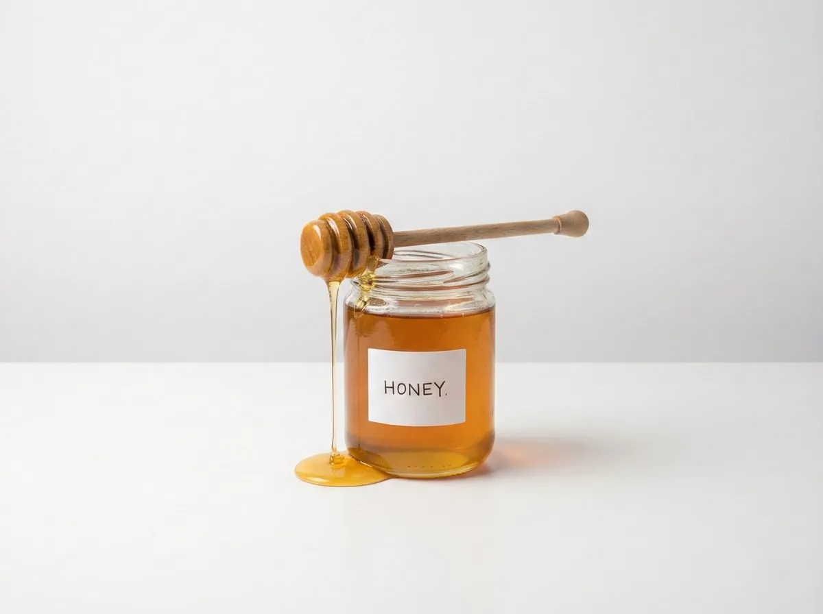 Honey jar with plain background