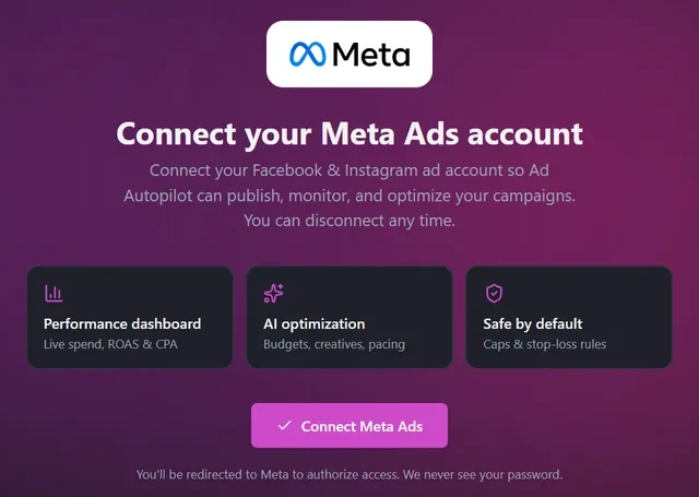 Ad Autopilot's Connect your Meta Ads account screen