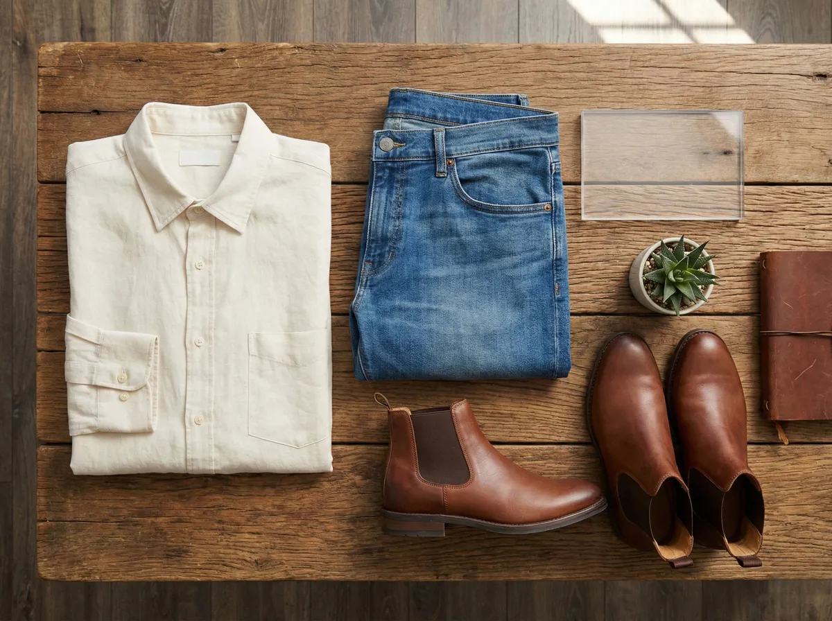 Flat lay outfit photo with empty space before AI generative fill