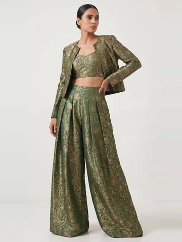 Green brocade co-ord set