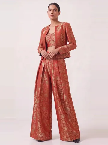 Red brocade co-ord set