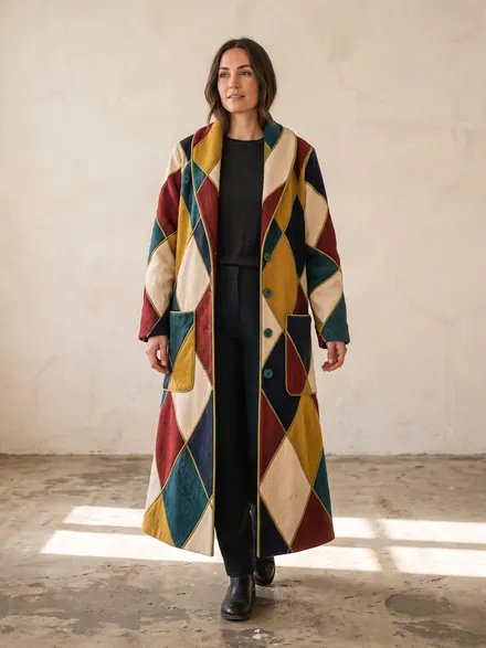 The patchwork coat on a model, the original photo