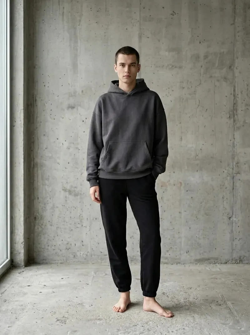 Swapped model, same garment: Female to male model