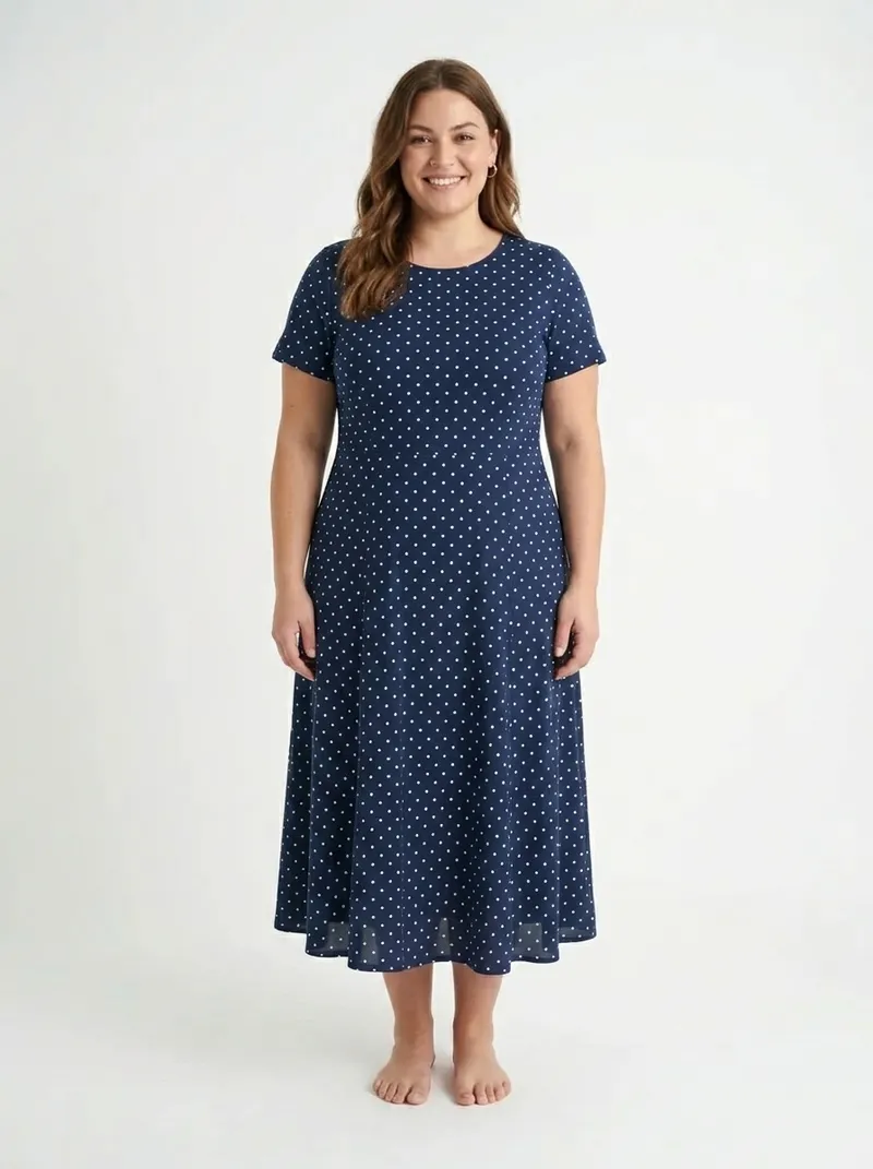 Swapped model, same garment: Plus size model
