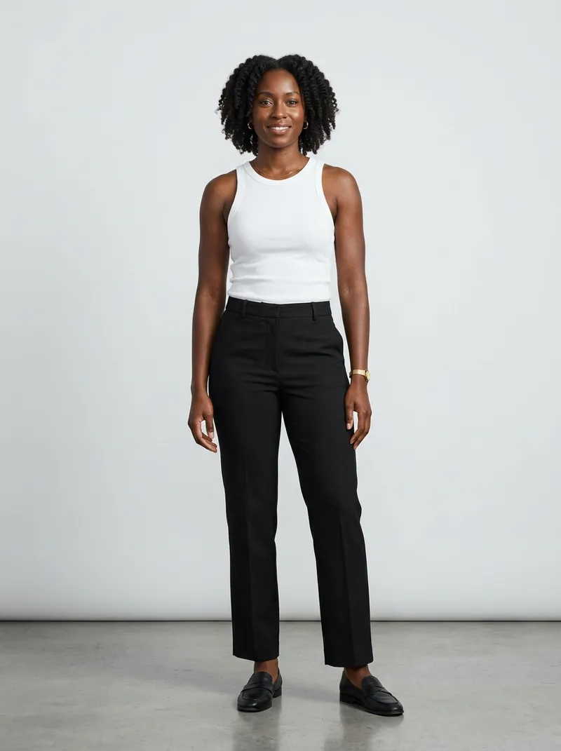 Female model in neutral basics
