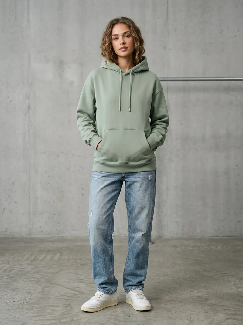 AI virtual try-on result: Hoodie on model