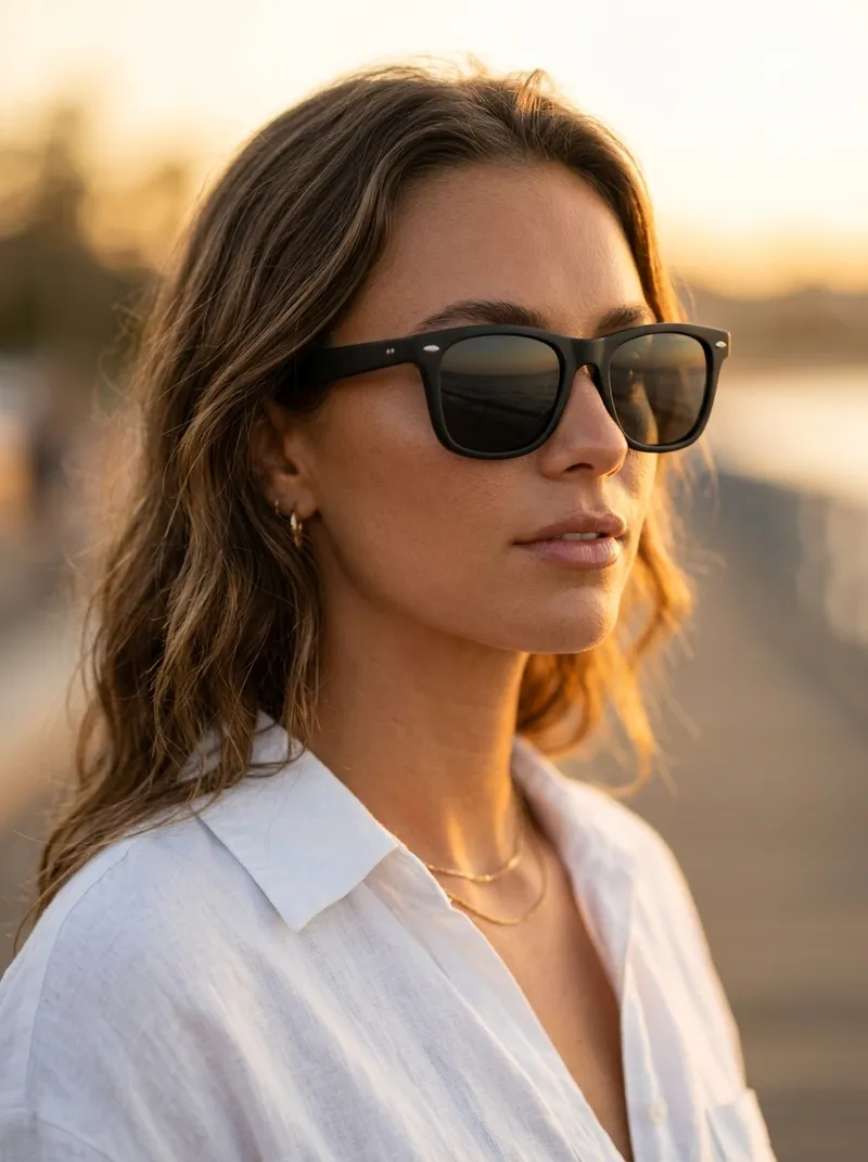 AI virtual try-on result: Sunglasses on model